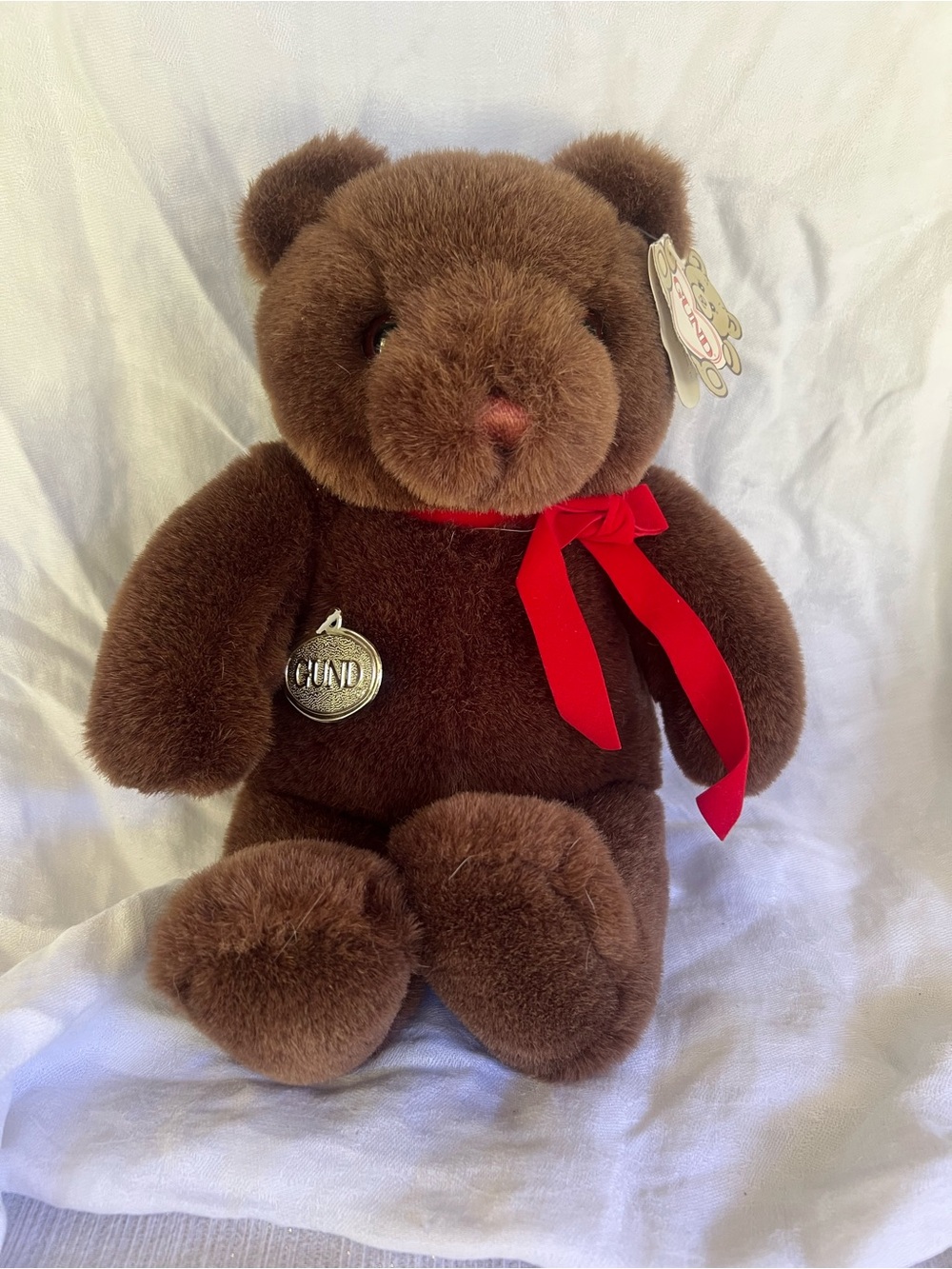 Gund Brown Plush Bear with Red Ribbon
